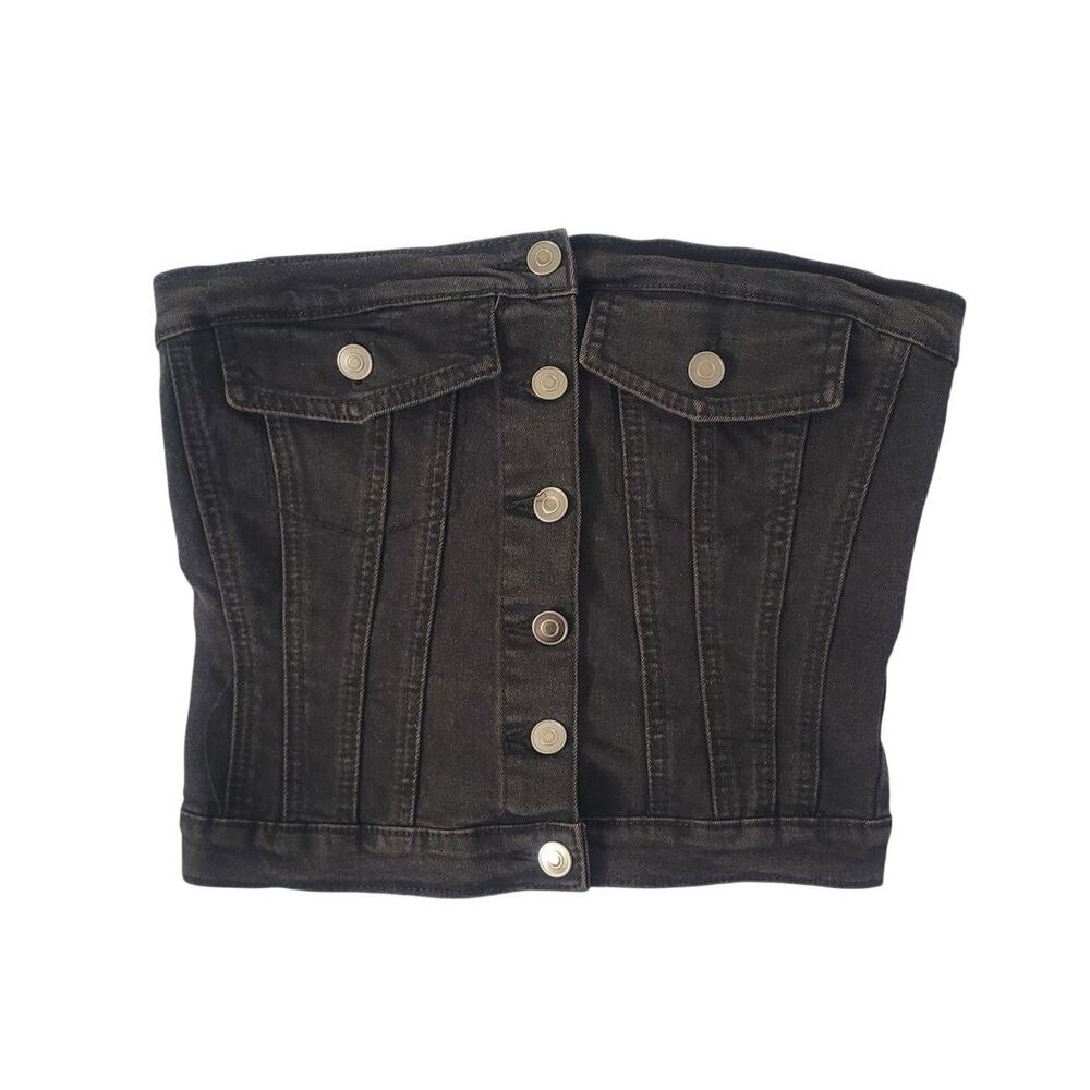 NWT Project Rebel Strapless Denim Button Tube Top Size M Black Grunge Western